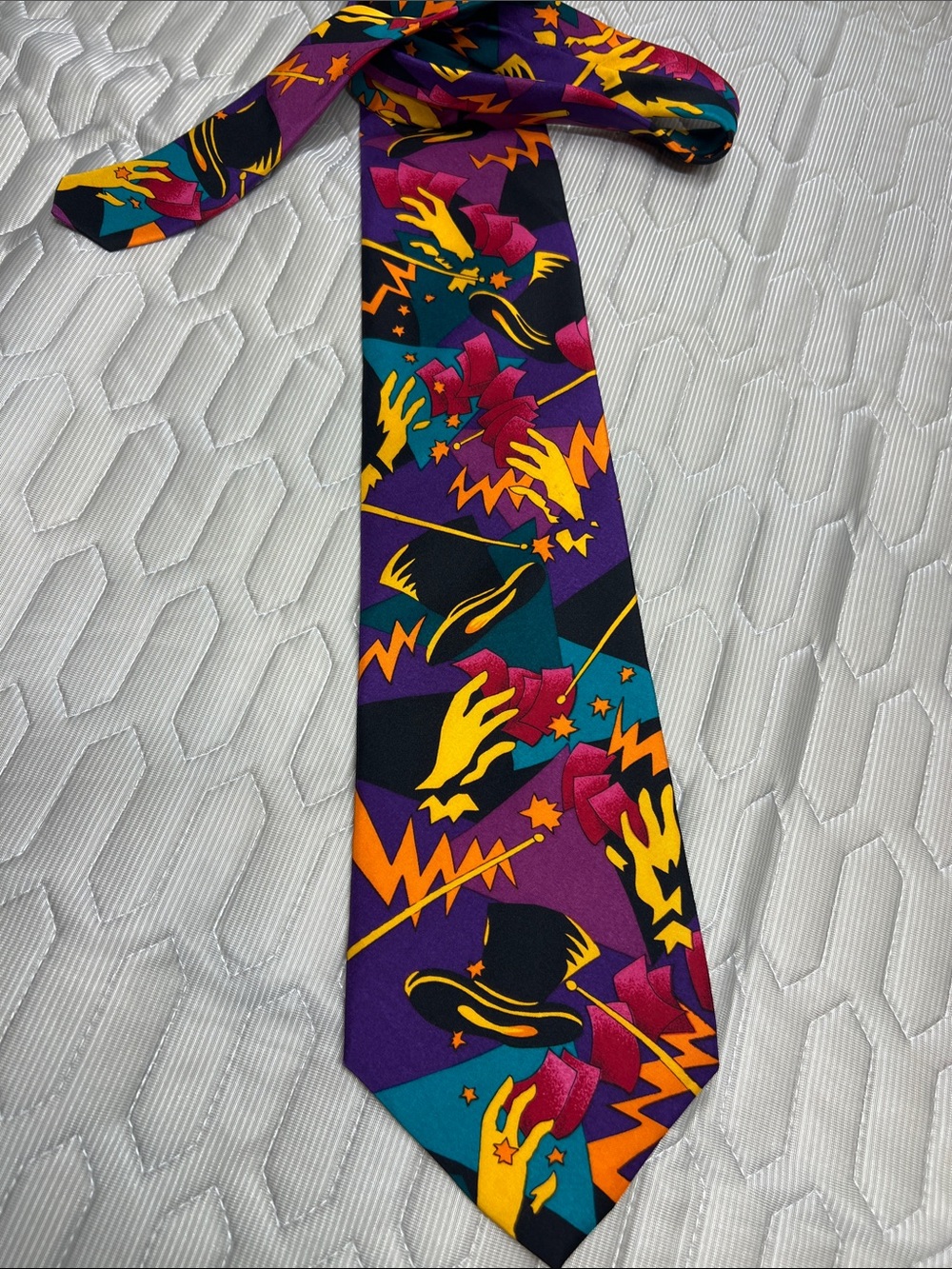 The Beatles Purple Graphic Magic-Print Tie with Yellow & Teal Accents